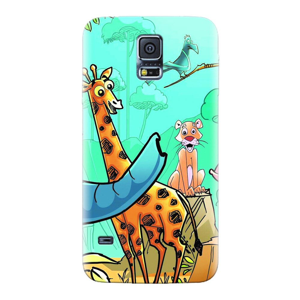 Husa silicon pentru Samsung Galaxy S5, Children Drawings Elephants Giraffes Lions