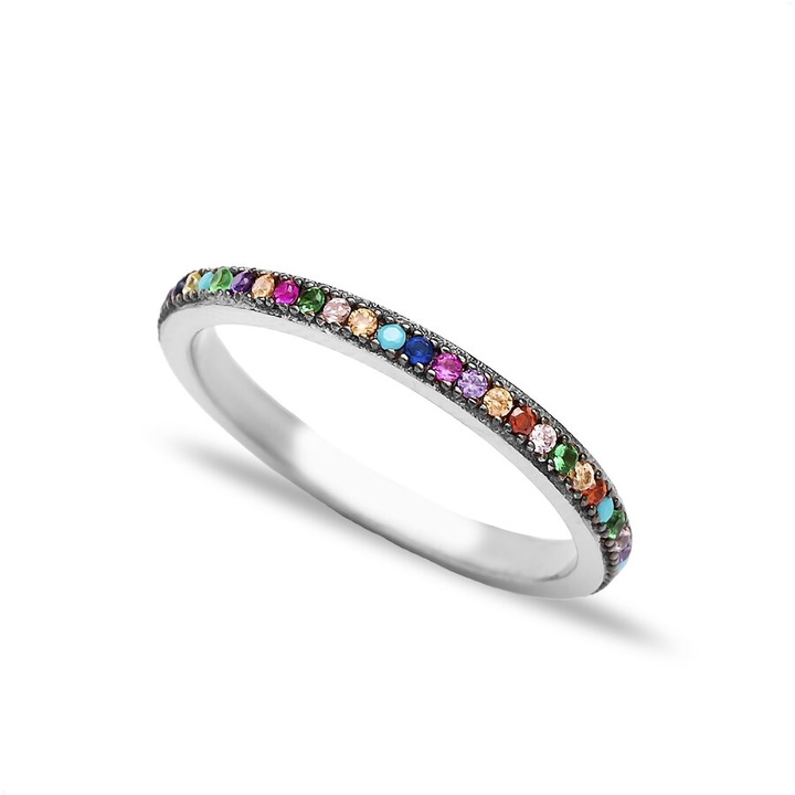 Inel argint Curcubeu Micro Pave, Multicolor/Argintiu