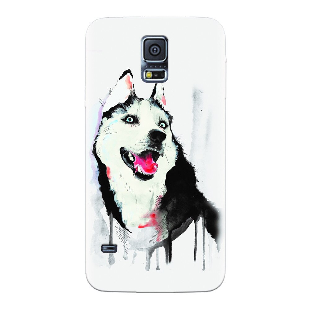 Husa silicon pentru Samsung Galaxy S5, Husky Dog Watercolor Illustration