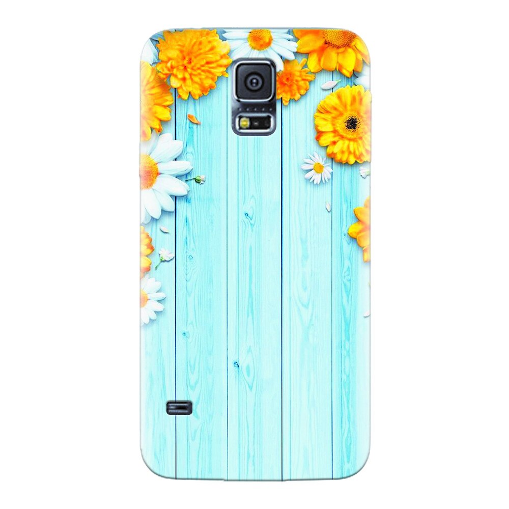 Husa silicon pentru Samsung Galaxy S5, Sunflower On Blue Wood