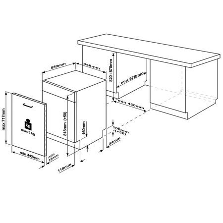 Masina de spalat vase incorporabila Beko DIS26021, 10 seturi, 6 programe, Clasa E, 45 cm