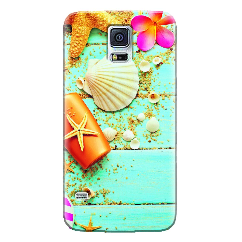 Husa silicon pentru Samsung Galaxy S5 Mini, Blue Wood Seashells Sea Star