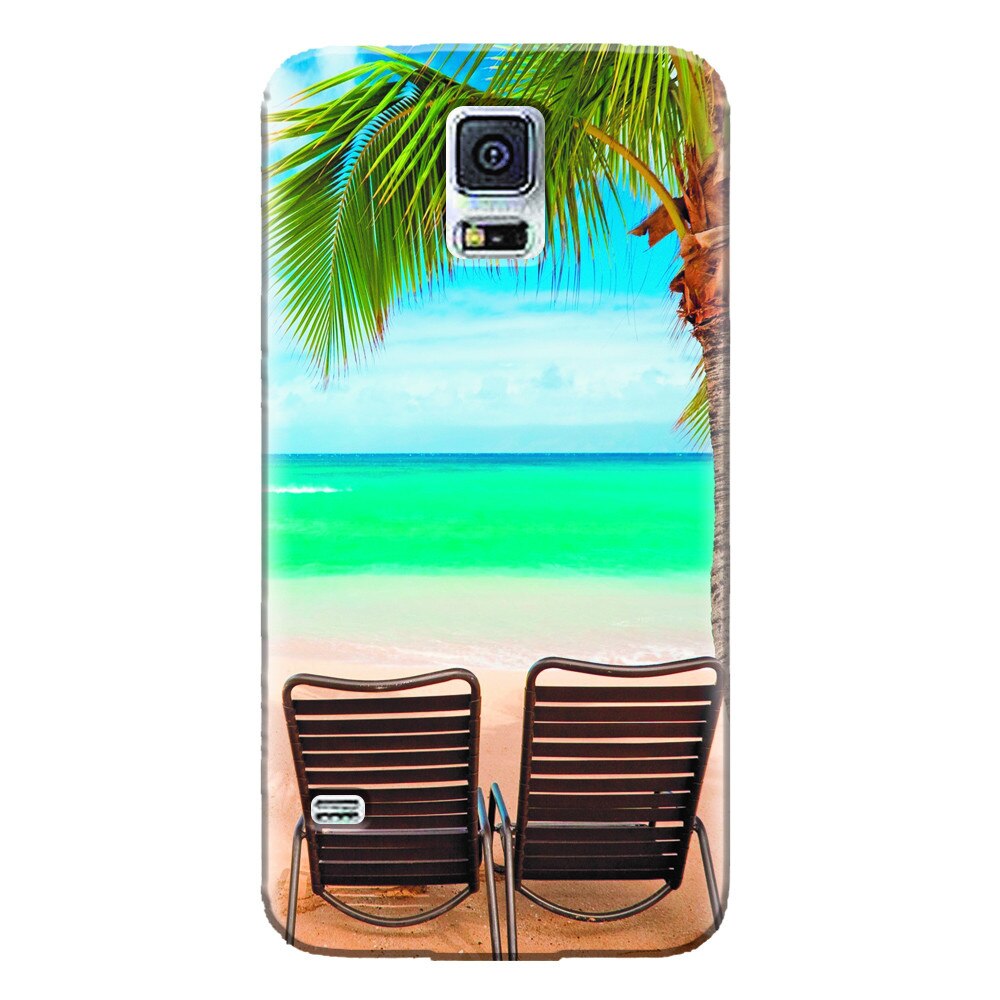 Husa silicon pentru Samsung Galaxy S5 Mini, Beach Chairs Palm Tree Seaside