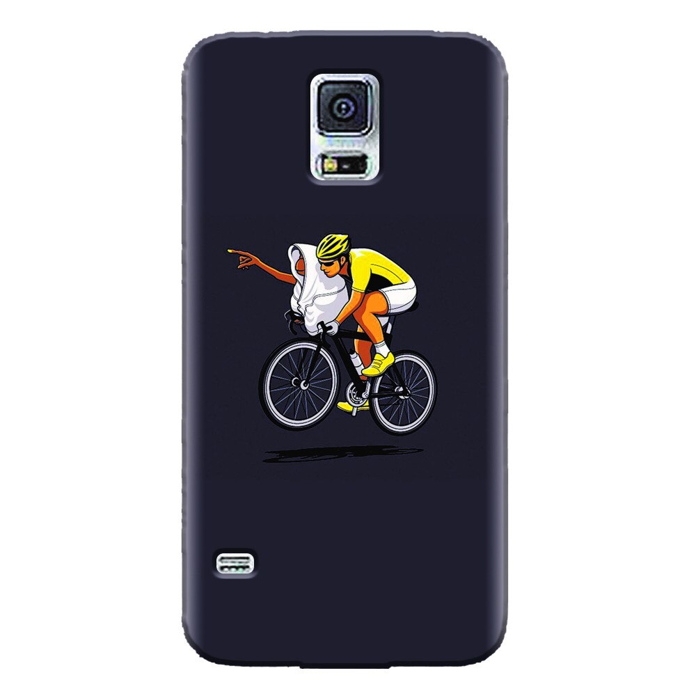Husa silicon pentru Samsung Galaxy S5 Mini, ET Riding Bike Funny Illustration