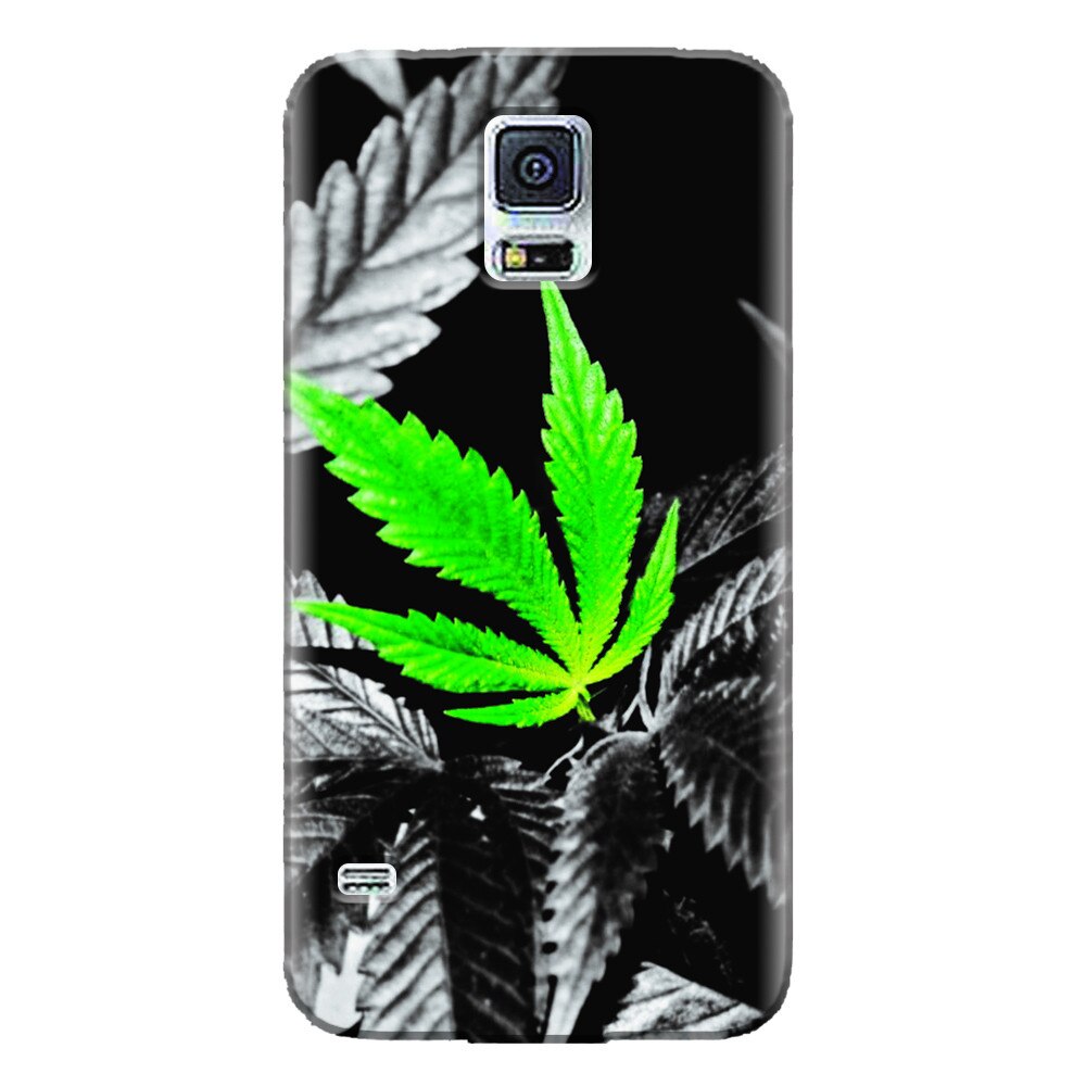 Husa silicon pentru Samsung Galaxy S5 Mini, Trippy Pot Leaf Green