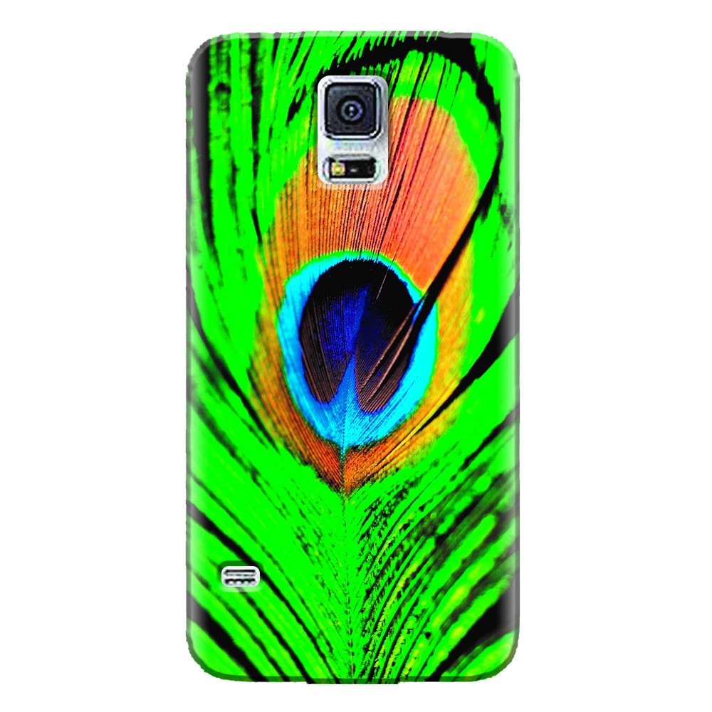 Husa silicon pentru Samsung Galaxy S5 Mini, Peacock Feather Green Blue
