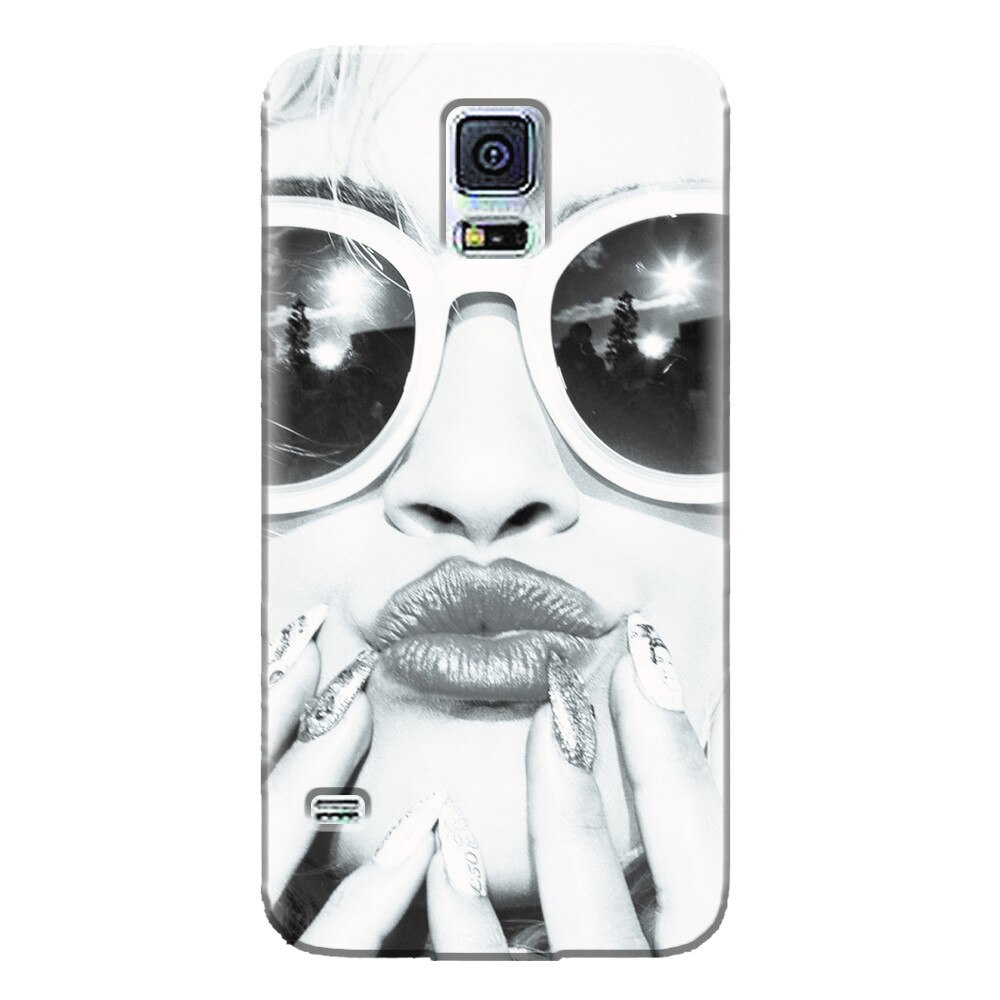 Husa silicon pentru Samsung Galaxy S5 Mini, Black And White Portrait Blonde Model In Fashion Sunglasses