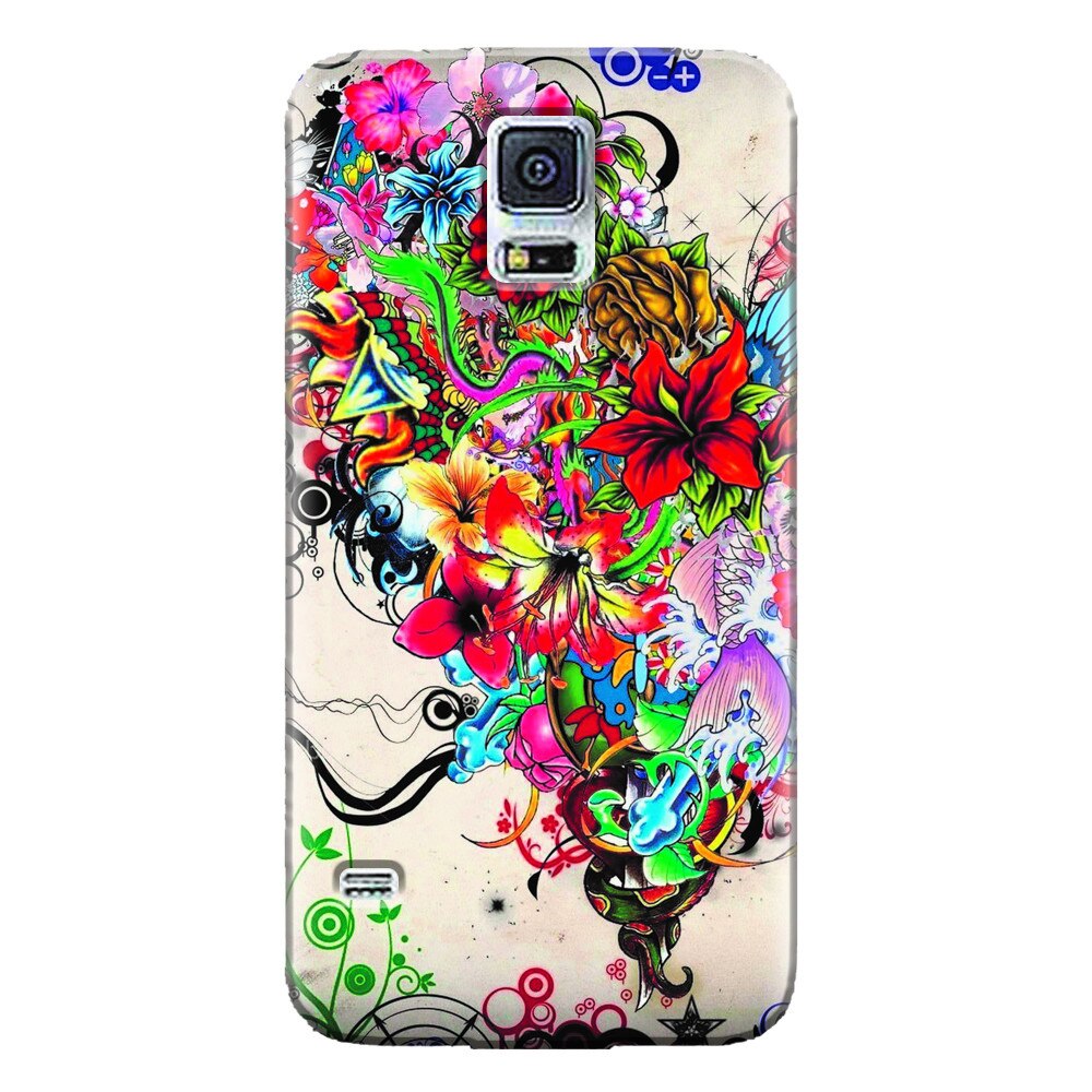 Husa silicon pentru Samsung Galaxy S5 Mini, Abstract Flowers Tattoo Illustration