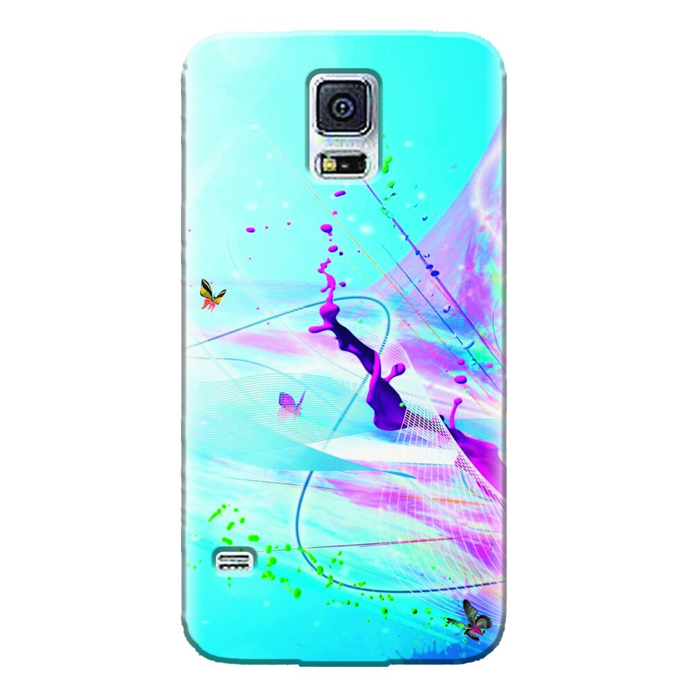 Husa silicon pentru Samsung Galaxy S5 Mini, Artistic Paint Splash Purple Butterflies