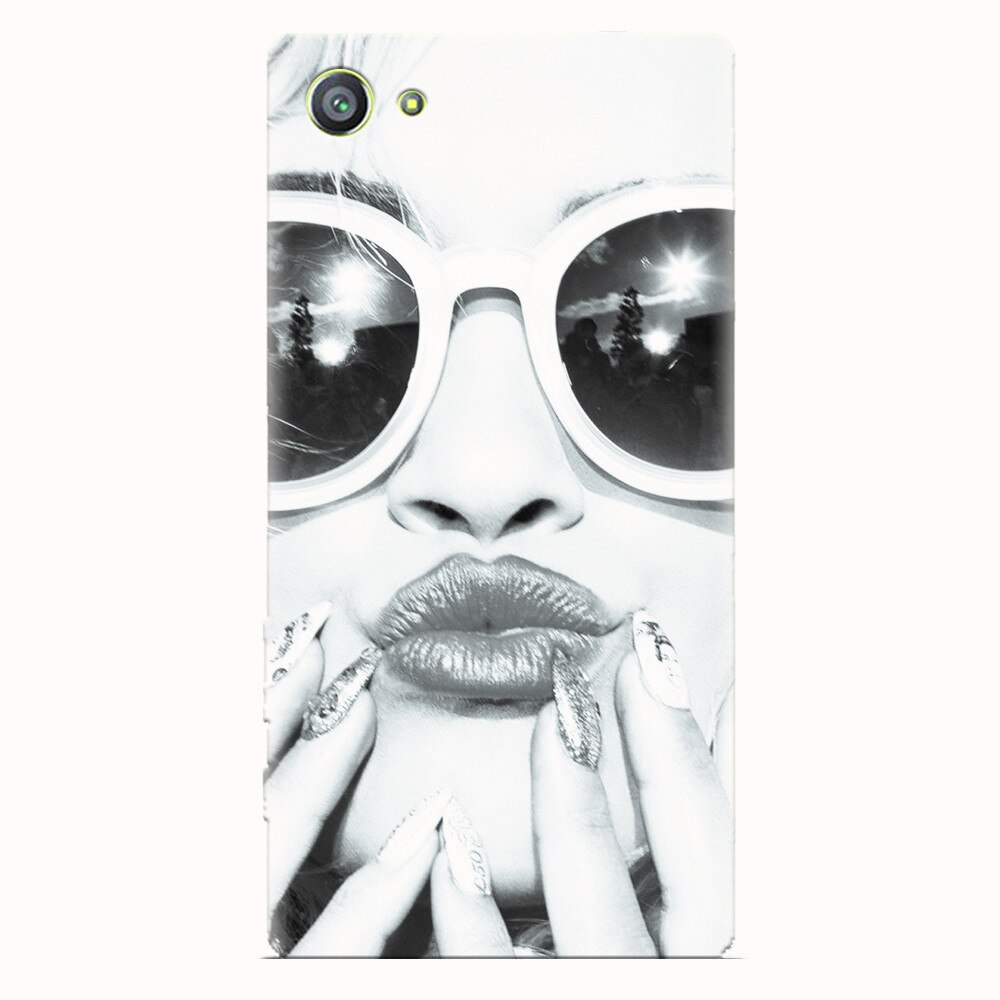 Husa silicon pentru Sony Xperia Z5 Compact, Black And White Portrait Blonde Model In Fashion Sunglasses