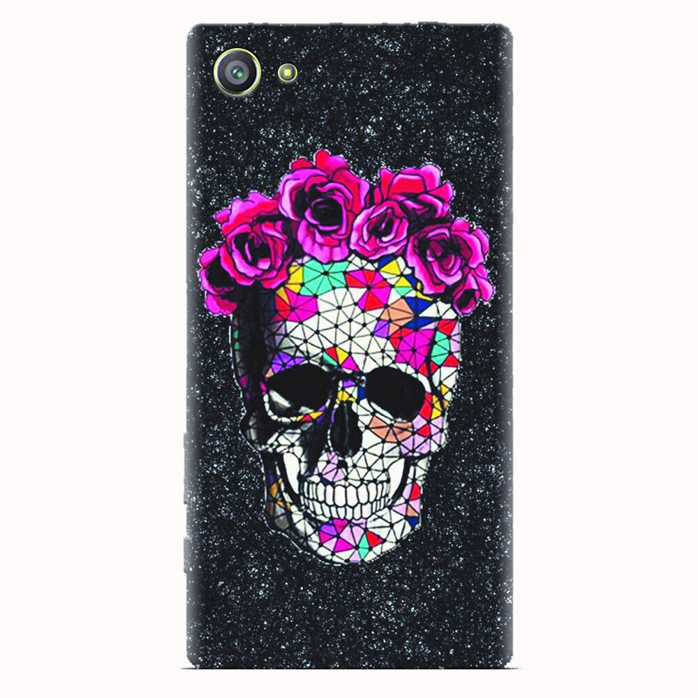 Husa silicon pentru Sony Xperia Z5 Compact, Colorful Skull Roses Space