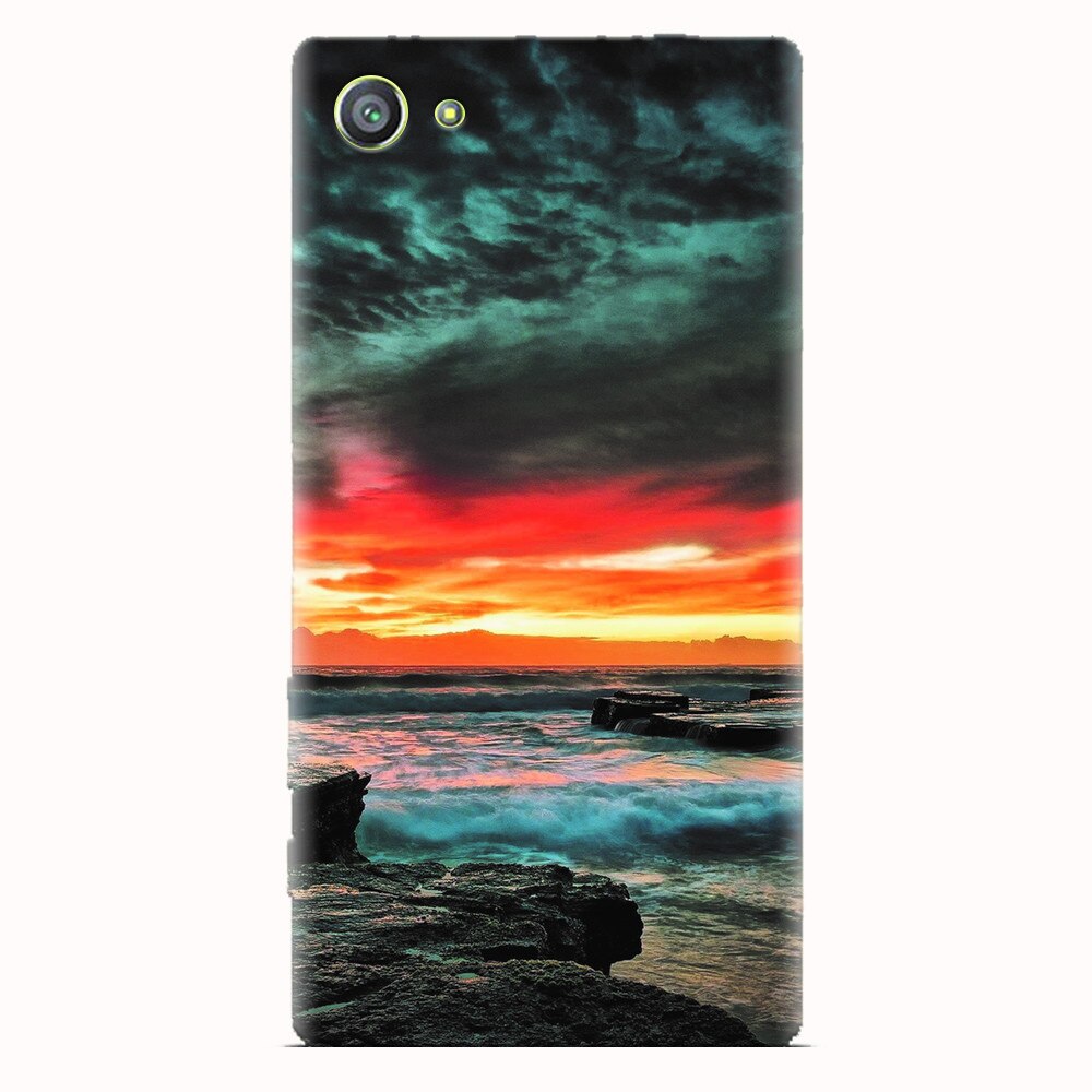 Husa silicon pentru Sony Xperia Z5 Compact, Dramatic Rocky Beach Shore Sunset