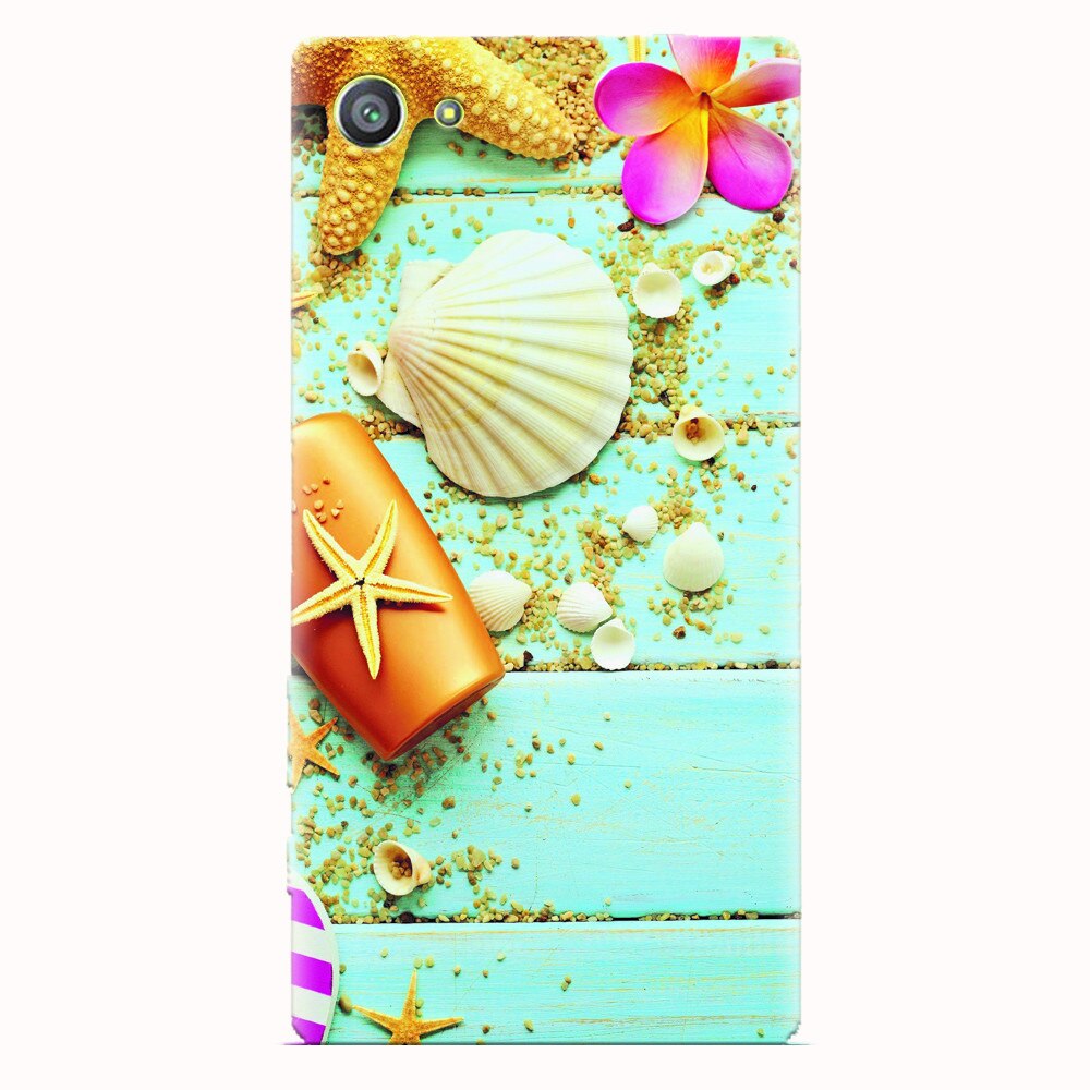 Husa silicon pentru Sony Xperia Z5 Compact, Blue Wood Seashells Sea Star