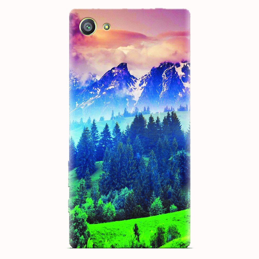 Husa silicon pentru Sony Xperia Z5 Compact, Forest Hills Snowy Mountains And Sunset Clouds