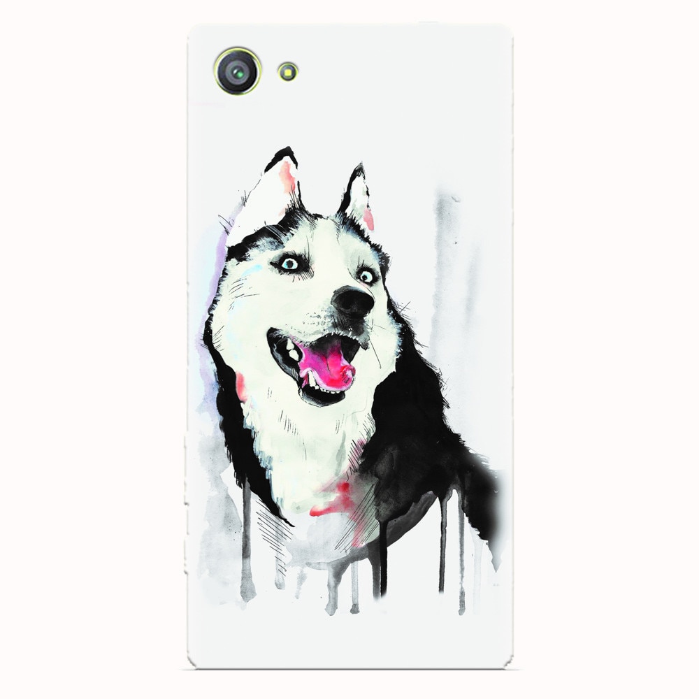 Husa silicon pentru Sony Xperia Z5 Compact, Husky Dog Watercolor Illustration