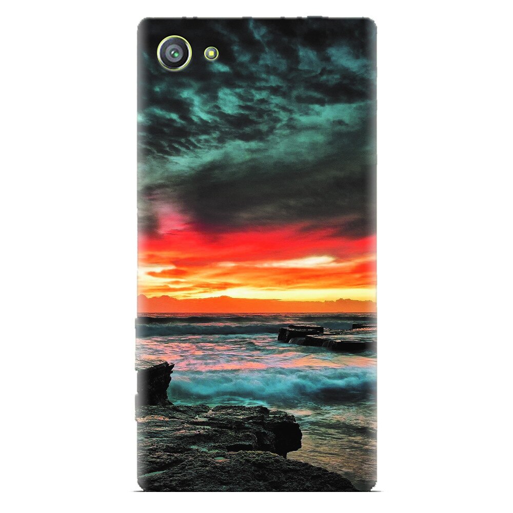 Husa silicon pentru Sony Xperia Z1 Mini, Dramatic Rocky Beach Shore Sunset