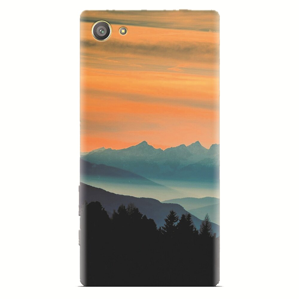 Husa silicon pentru Sony Xperia Z2 Mini, Blue Mountains Orange Clouds Sunset Landscape