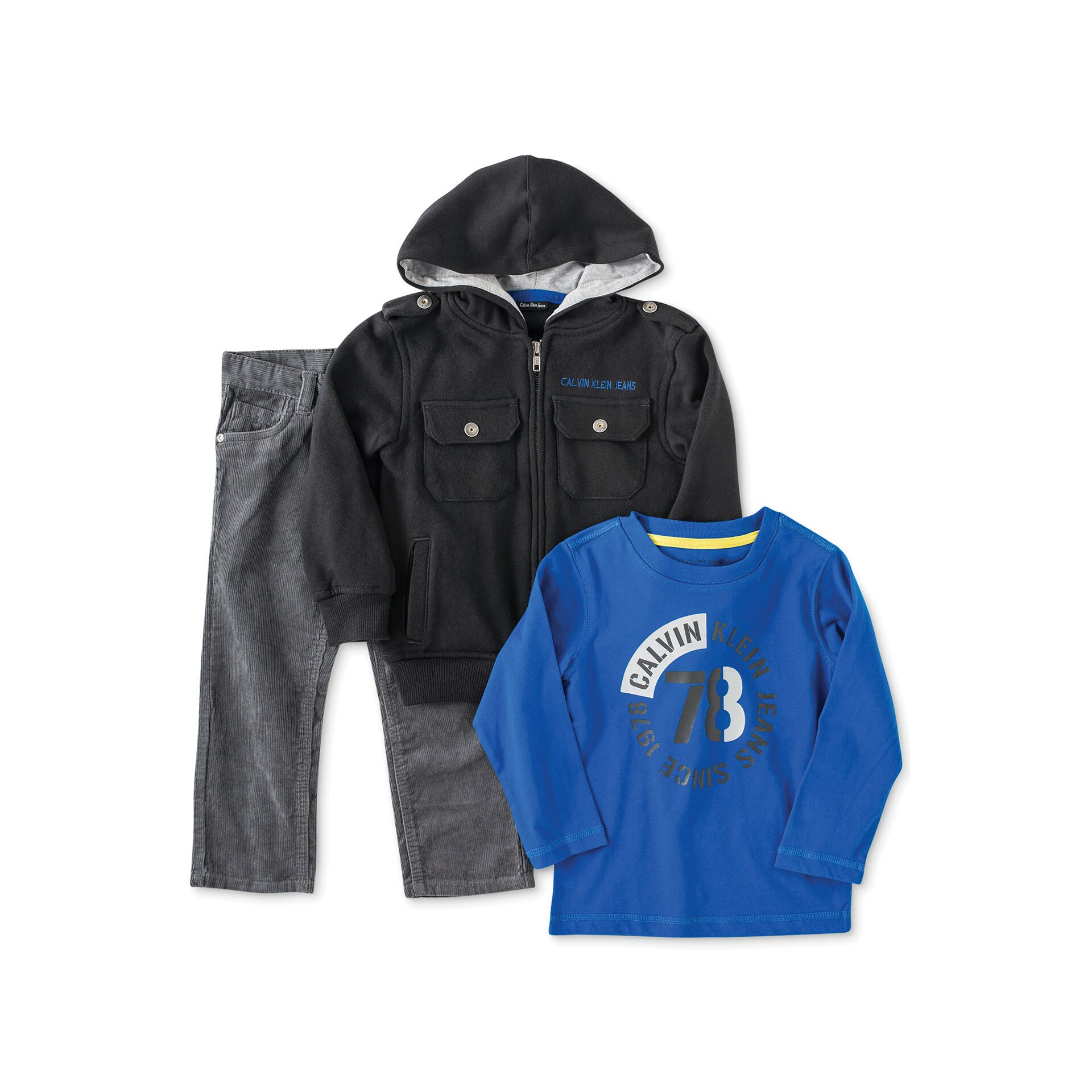 Set 3 piese Hanorac + Pantalon Raiat Gri + Bluza Albastra, Calvin Klein Jeans