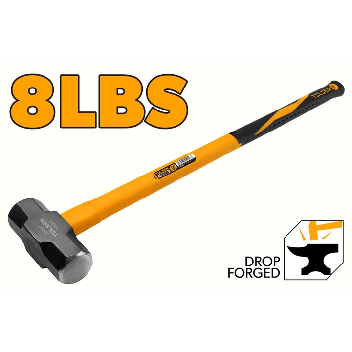 Ciocan Baros 3.6kg 680mm TOLSEN GRIPro, Maner 2 Componente pentru Ergonomie si Reducerea Socurilor, Cap Otel Carbon Forjat, Tratament Termic, cap otel carbon forjat in matrita, tratament termic, rezistenta sporita, durabil, pentru uz profesional