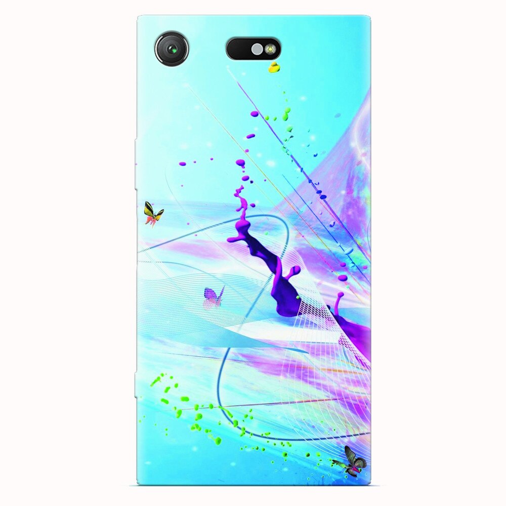 Husa silicon pentru Sony Xperia XZ1 Compact, Artistic Paint Splash Purple Butterflies