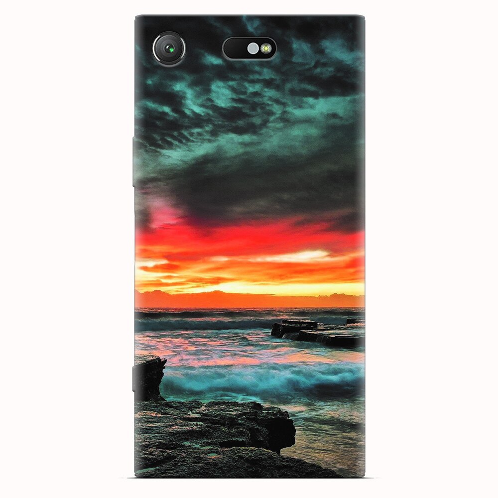 Husa silicon pentru Sony Xperia XZ1 Compact, Dramatic Rocky Beach Shore Sunset