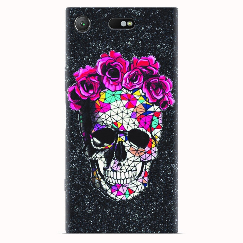 Husa silicon pentru Sony Xperia XZ1 Compact, Colorful Skull Roses Space