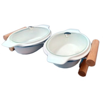 Set 2 vase din ceramica cu capac din inox si bambus D134 Set 2 vase din ceramica cu capac din inox si bambus D134