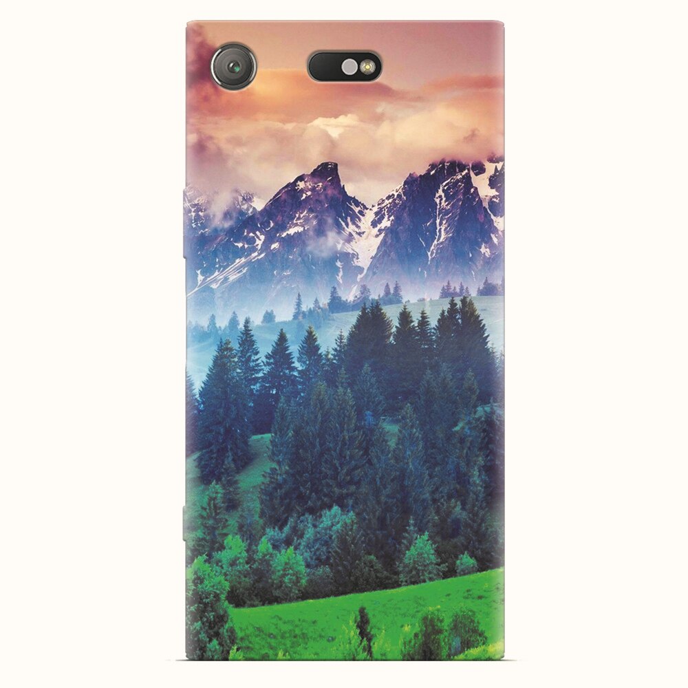 Husa silicon pentru Sony Xperia XZ1 Compact, Forest Hills Snowy Mountains And Sunset Clouds