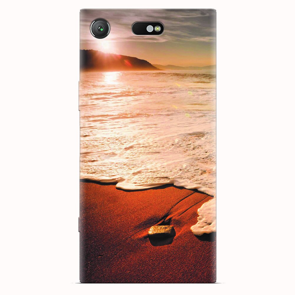 Husa silicon pentru Sony Xperia XZ1 Compact, Sunset Foamy Beach Wave