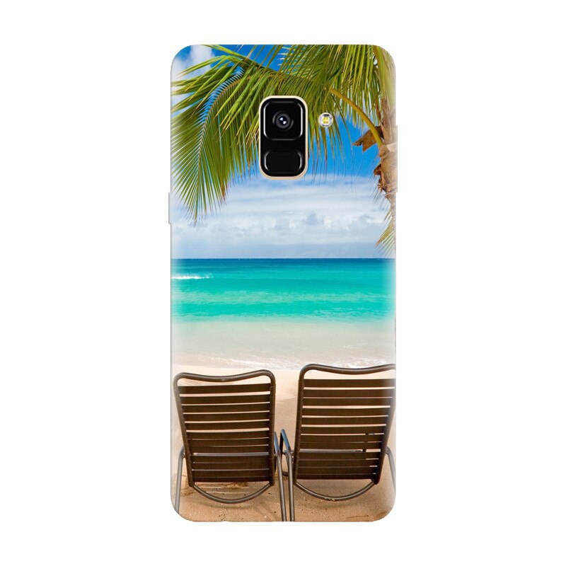 Husa silicon pentru Samsung Galaxy A6, Beach Chairs Palm Tree Seaside