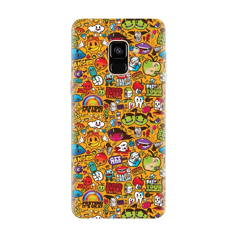 Husa silicon pentru Samsung Galaxy A8 2018, Colorful Sticker Illustrations