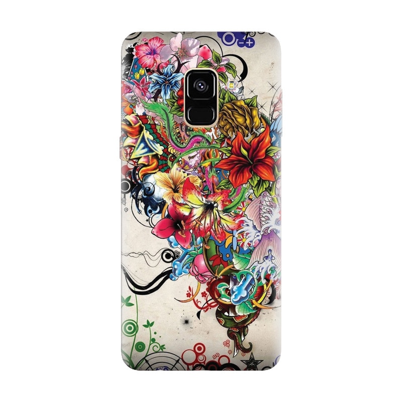 Husa silicon pentru Samsung Galaxy A8 Plus, Abstract Flowers Tattoo Illustration