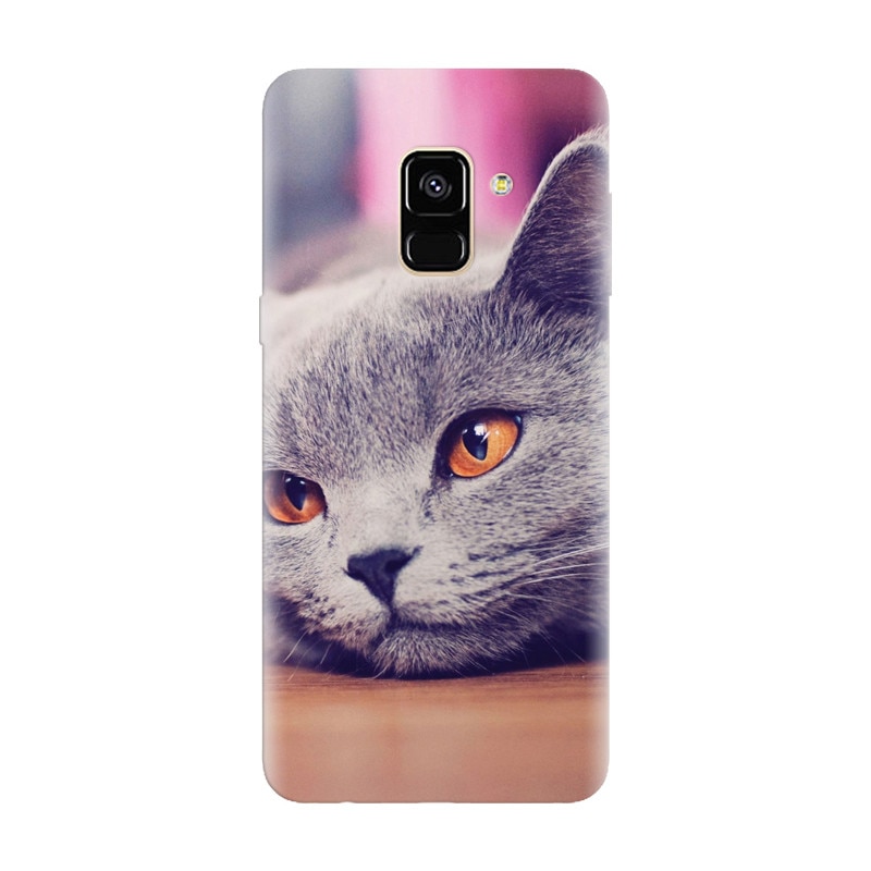 Husa silicon pentru Samsung Galaxy J6 2018, British Shorthair Cat Yellow Eyes Portrait