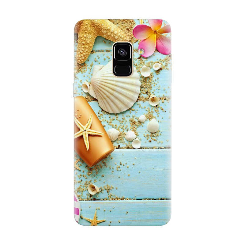 Husa silicon pentru Samsung Galaxy A6, Blue Wood Seashells Sea Star