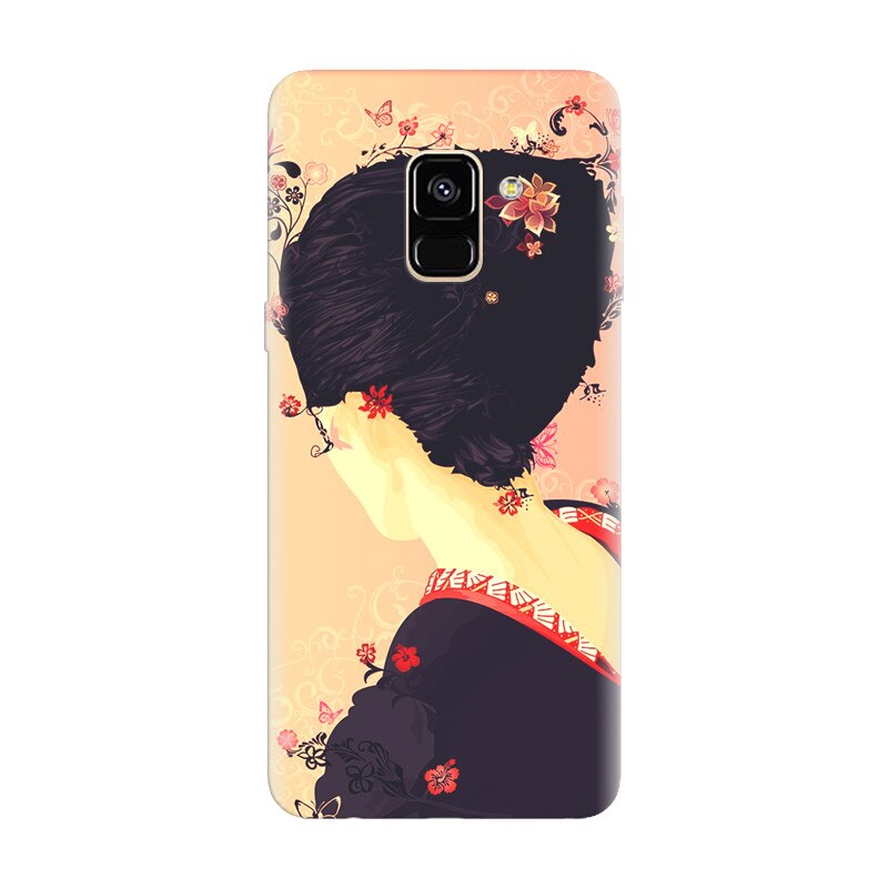 Husa silicon pentru Samsung Galaxy A8 Plus, Japanese Geisha Illustration Cherry Blossom