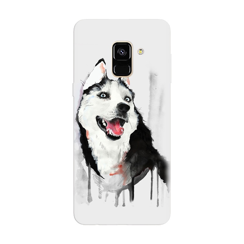 Husa silicon pentru Samsung Galaxy A8 2018, Husky Dog Watercolor Illustration