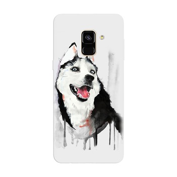 Husa silicon pentru Samsung Galaxy A8 2018, Husky Dog Watercolor Illustration Husa silicon pentru Samsung Galaxy A8 2018, Husky Dog Watercolor Illustration