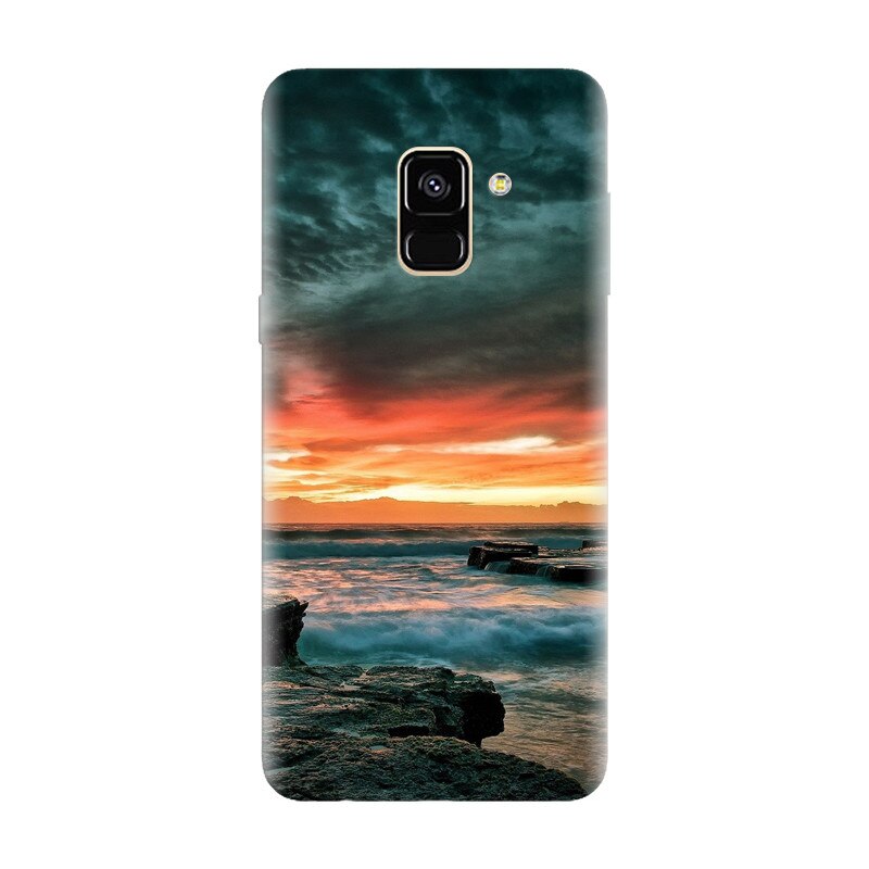 Husa silicon pentru Samsung Galaxy A6, Dramatic Rocky Beach Shore Sunset