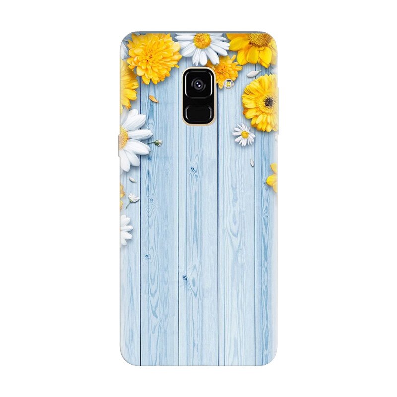 Husa silicon pentru Samsung Galaxy A8 2018, Sunflower On Blue Wood