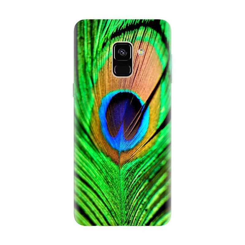 Husa silicon pentru Samsung Galaxy A8 2018, Peacock Feather Green Blue