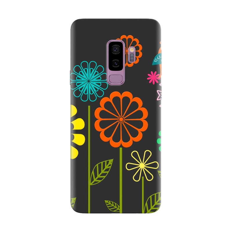 Husa silicon pentru Samsung Galaxy S9 Plus, Colorful Spring Birds Flowers Vectors