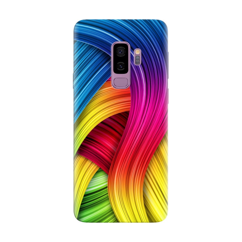 Husa silicon pentru Samsung Galaxy S9 Plus, Curly Colorful Rainbow Lines Illustration