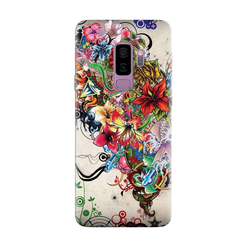 Husa silicon pentru Samsung Galaxy S9, Abstract Flowers Tattoo Illustration