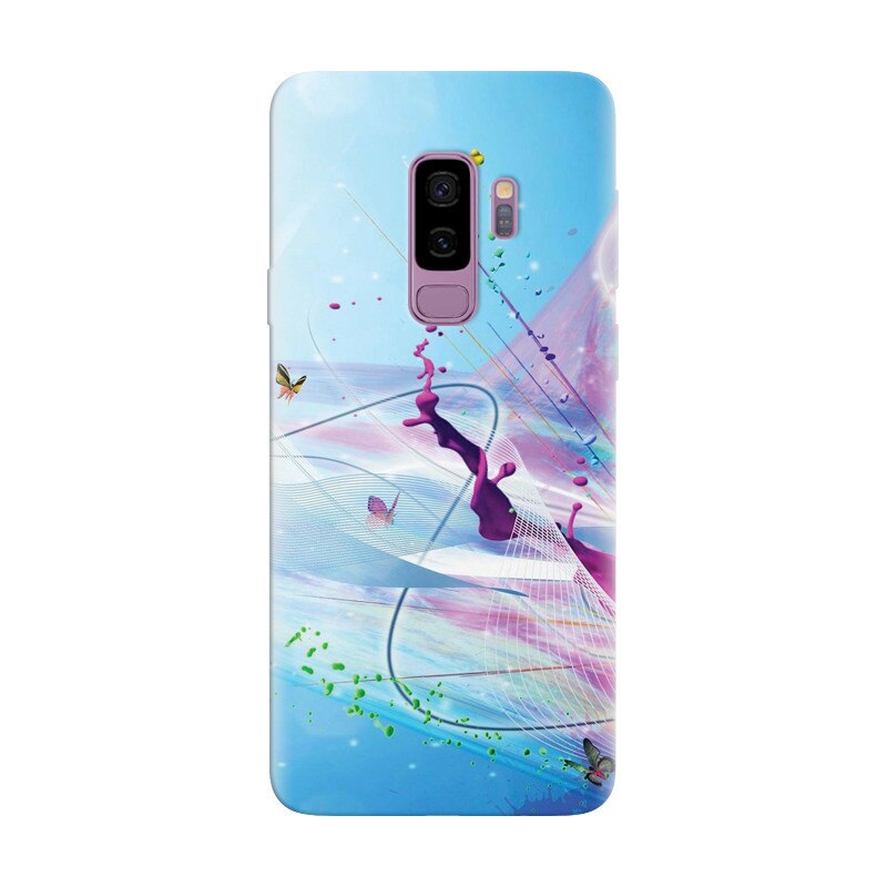 Husa silicon pentru Samsung Galaxy S9 Plus, Artistic Paint Splash Purple Butterflies