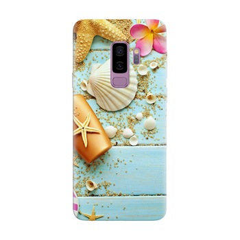 Husa silicon pentru Samsung Galaxy S9, Blue Wood Seashells Sea Star Husa silicon pentru Samsung Galaxy S9, Blue Wood Seashells Sea Star