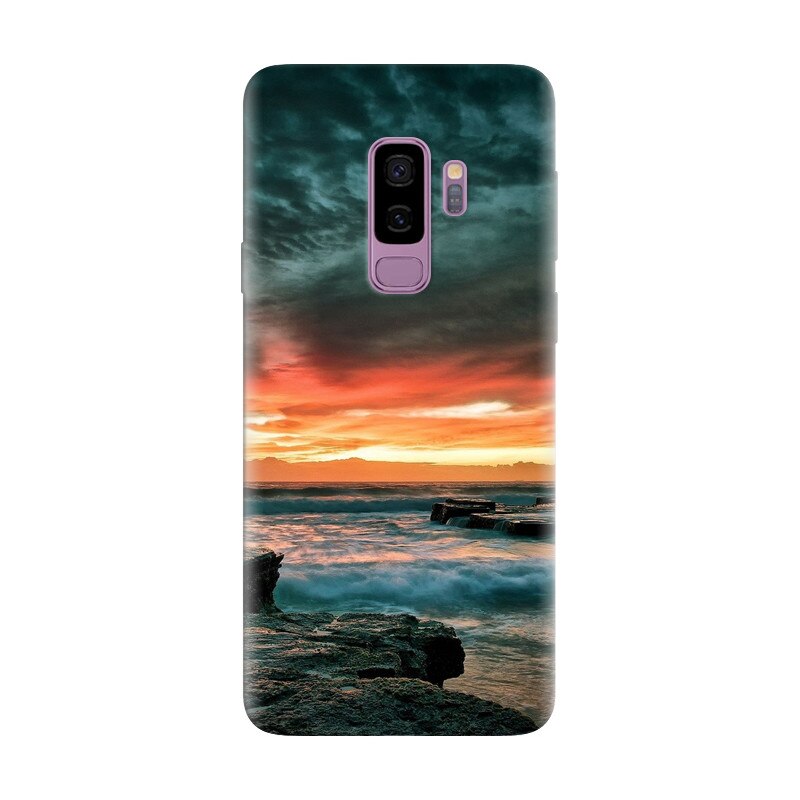 Husa silicon pentru Samsung Galaxy S9 Plus, Dramatic Rocky Beach Shore Sunset