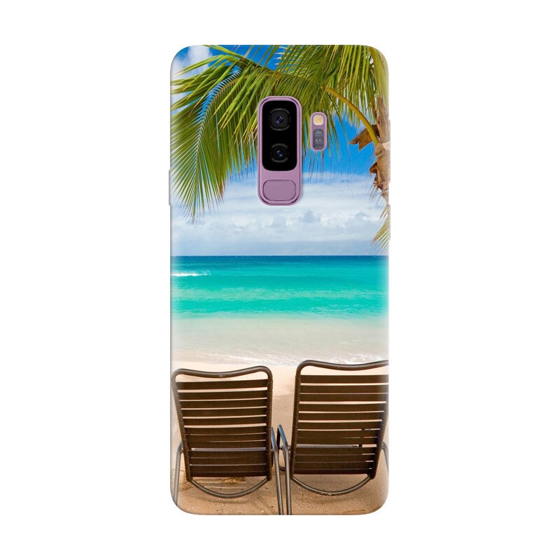 Husa silicon pentru Samsung Galaxy S9 Plus, Beach Chairs Palm Tree Seaside