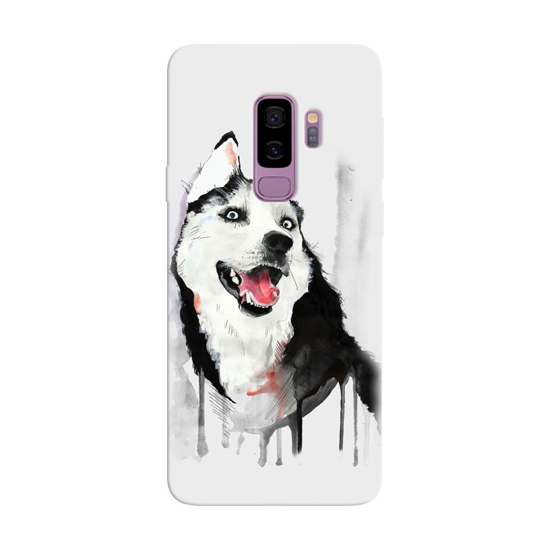 Husa silicon pentru Samsung Galaxy S9 Plus, Husky Dog Watercolor Illustration