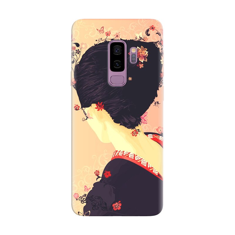 Husa silicon pentru Samsung Galaxy S9 Plus, Japanese Geisha Illustration Cherry Blossom