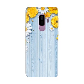 Husa silicon pentru Samsung Galaxy S9 Plus, Sunflower On Blue Wood Husa silicon pentru Samsung Galaxy S9 Plus, Sunflower On Blue Wood